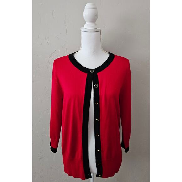 Premise Red Black Button Front Cardigan NEW - Picture 5 of 9